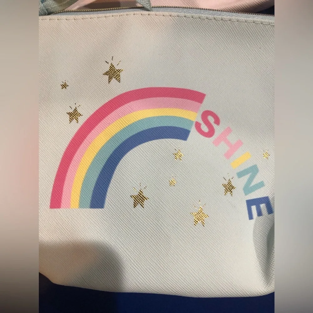 2pk graphic print positive vibes & shine rainbow makeup‎ toiletries bag cases